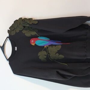 Vintage Parrot Faux Suede Leaves Sweatshirt, Tulex Size XL